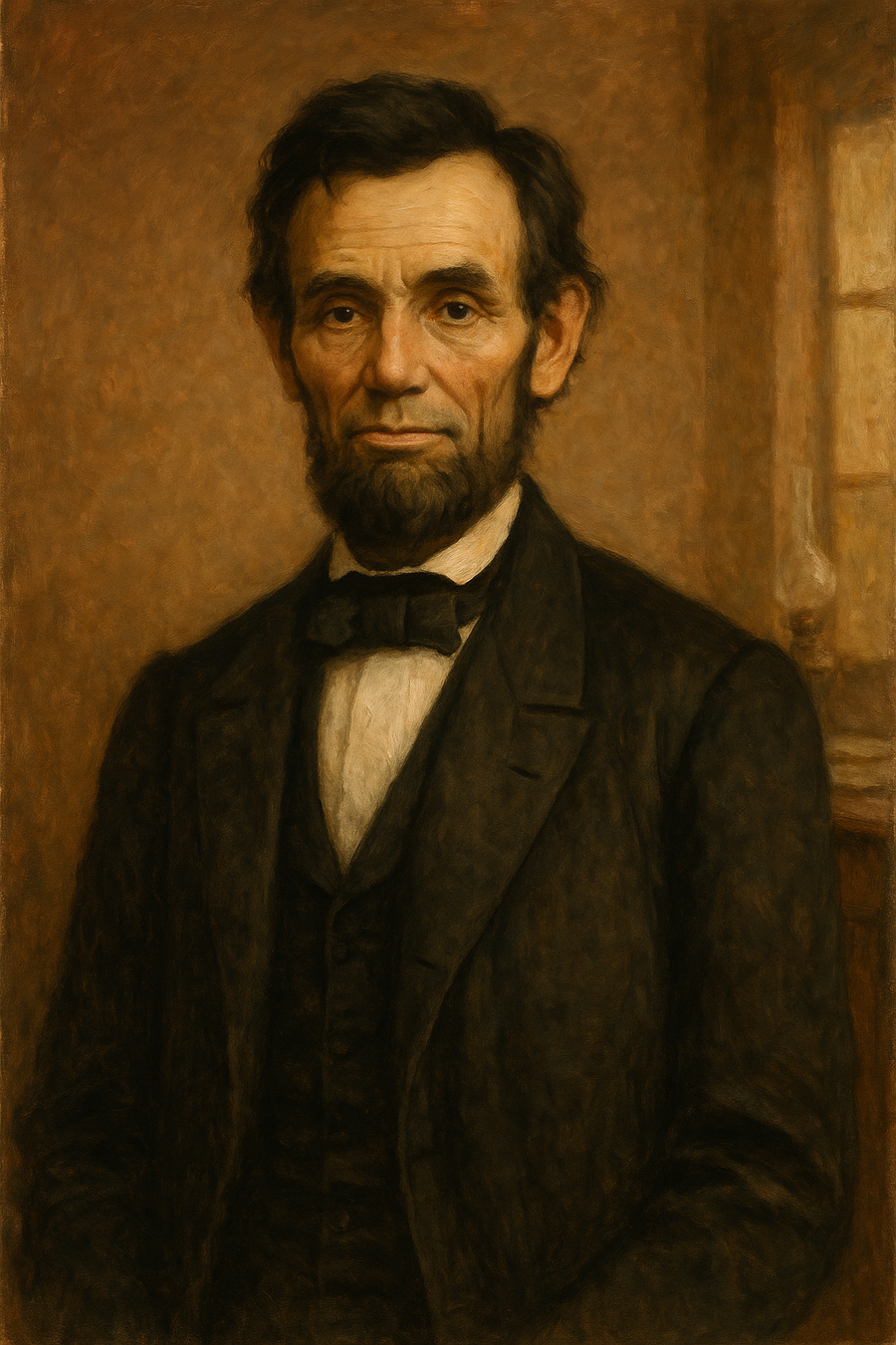 Abraham Lincoln: original AI portrait. An AI generated character, not the real person.