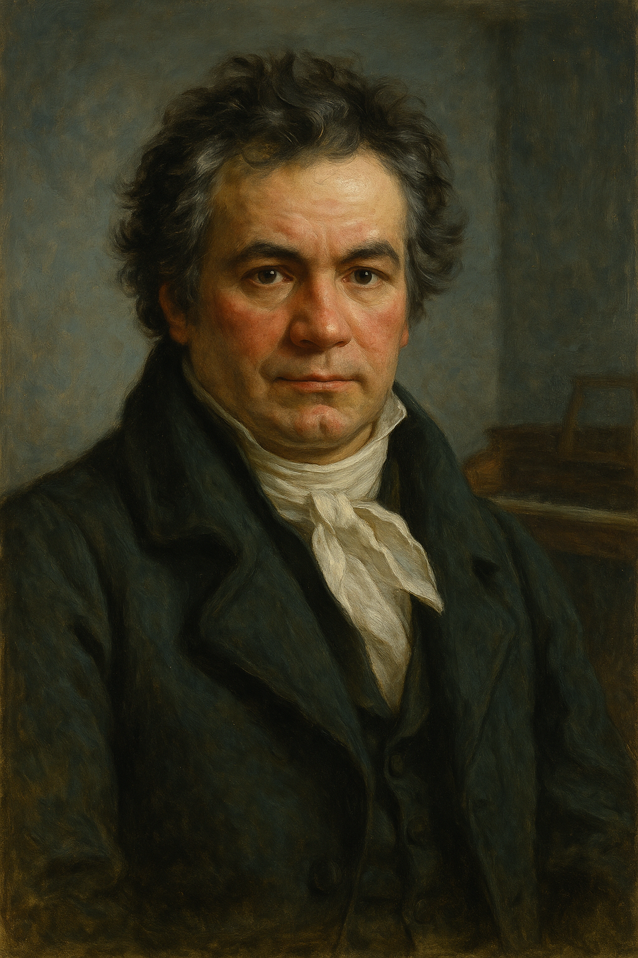 Ludwig van Beethoven: original AI portrait. An AI generated character, not the real person.