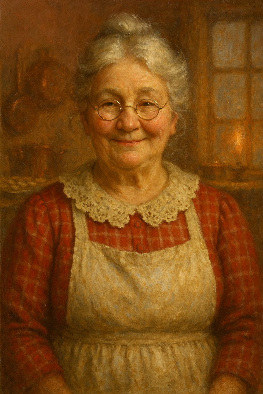 Mrs. Claus: original AI portrait. An imagined AI performance, not an authentic recording.