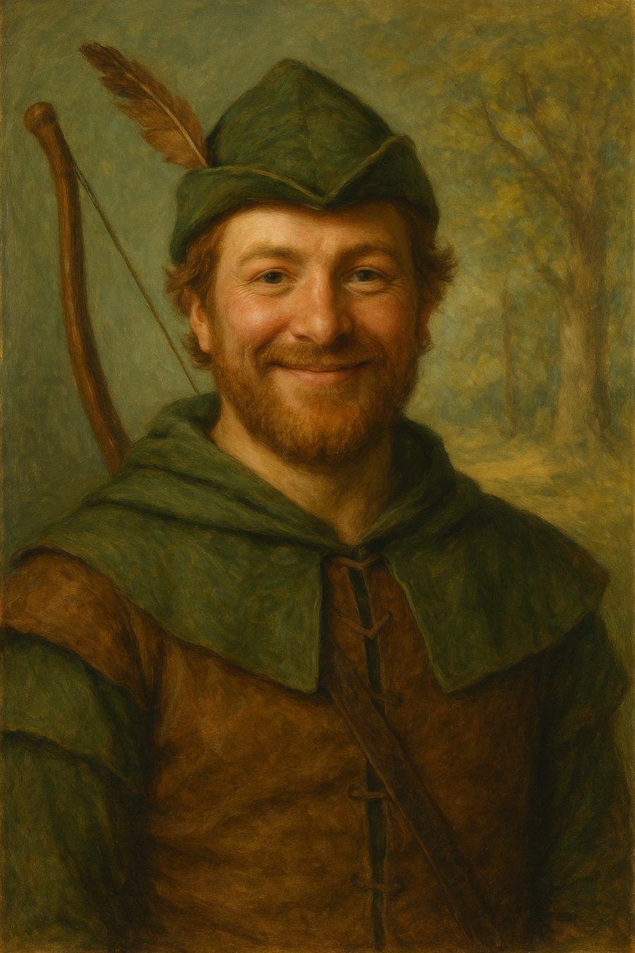 Robin Hood: original AI portrait. An AI generated character, not the real person.