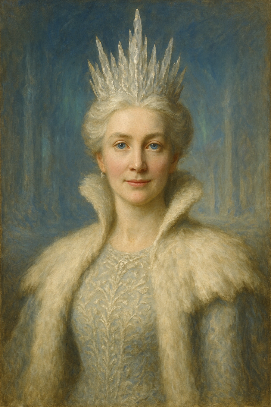 The Snow Queen: original AI portrait. An imagined AI performance, not an authentic recording.