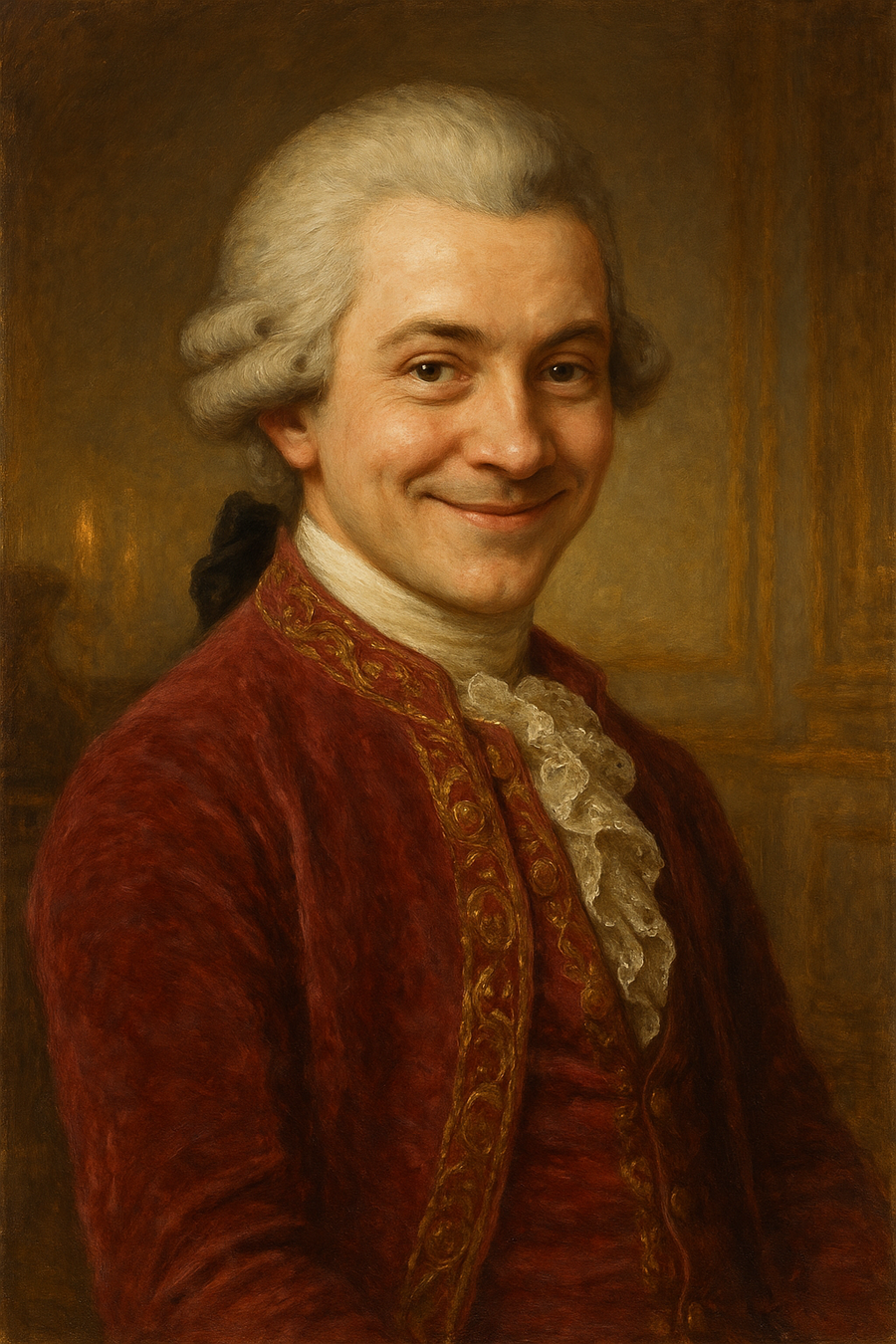 Wolfgang Amadeus Mozart: original AI portrait. An AI generated character, not the real person.
